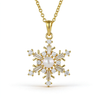 Pendentif Breloque ZG Vintage Flocon de Neige Hiver Perle d'Eau Douce Pierre Précieuse Laiton Bijou de Fête Festif