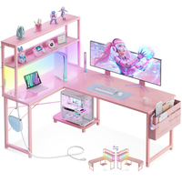 Bureau de jeu multifonctionnel en forme de L avec éclairage RGB, table de jeu réglable avec support pour moniteur, table de bureau