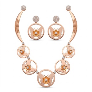 Bijoux de mariage de luxe, collier circulaire floral en argent 925 plaqué or rose italien, ensemble avec boucles d'oreilles assorties, bijoux de créateur - Product Image 4