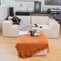 Vente chaude Moderne Design Européen Personnalisable Gris Pouf Canapé Chaise Intérieur Salon Doux Confortable Tissu Contemporain