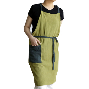 Bán buôn Bông lanh hộ gia đình nhà bếp đầu bếp màu khối tạp dề với túi lớn - Product Image 1