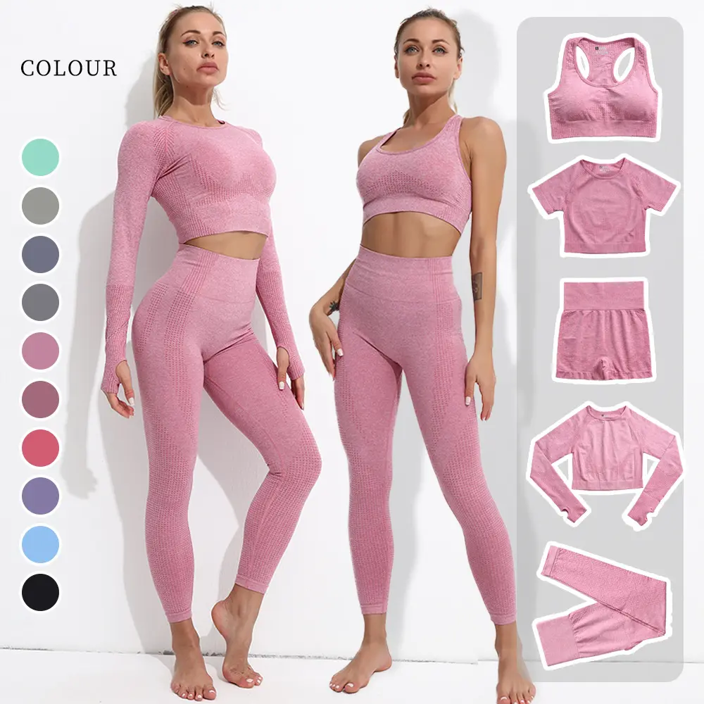 2022 New Colour Bodybuilding Sport Suit Yoga Seamless Legging Set Womens Workout Clothes Fitness Sets