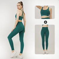 Damen Yoga-Set: Sport-BH & Leggings für Fitness, Laufen, Cross-Back, High Waist, Po-Lifting, Gebürstet, Ganzjährig