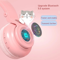 Audífonos Inalámbricos con Orejas de Gato STN26, Luz Intermitente, Micrófono, LED, Regalo para Niñas, Casco de Música Estéreo, Audífonos Bluetooth con Diseño de Gatito
