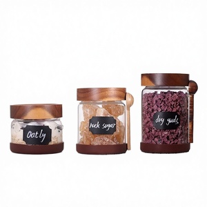 Pot de cuisine en verre borosilicate de haute qualité avec couvercle en bois d'acacia et cuillère en bois de santal – Écologique, compatible micro-ondes, fait main, classique, pour mariage et café - Product Image 2