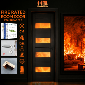 Puerta Interior de Madera Sólida Precolgada, Resistente al Fuego, de Diseño Moderno en Negro, 45 Minutos de Duración, para <span class=keywords><strong>Restaurante</strong></span> Canadiense ULC S104 - Product Image 1