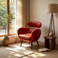 Fauteuil lounge en cuir avec appui-tête flottant, fauteuil moderne du milieu du siècle avec pieds en bois pour salon, bureau, hôtel