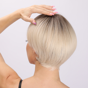 12 inch ngắn bạch kim tóc giả, tóc đen gốc không khí bangs và lời khuyên tóc tự nhiên, sợi tổng hợp tóc giả, thực tế xuất hiện. SM166-1 - Product Image 4