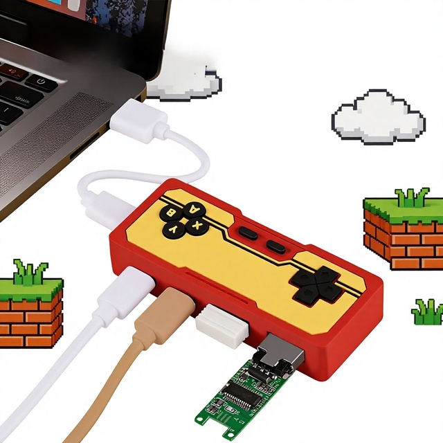 Retro-style Classic Handle-shaped USB 2.0 4-Port Hub Multi-Port Expansion Dock Laptop Adapter and Converter 4 in 1 USB HUB