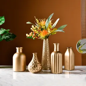 现代热销时尚金色花瓶玻璃豪华花瓶家居装饰