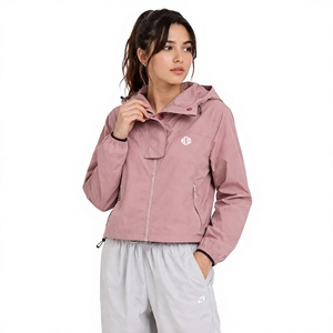 Chaqueta cortavientos rosa personalizada para mujer, ligera, impermeable, para correr al aire libre, con cremallera, OEM. - Product Image 5