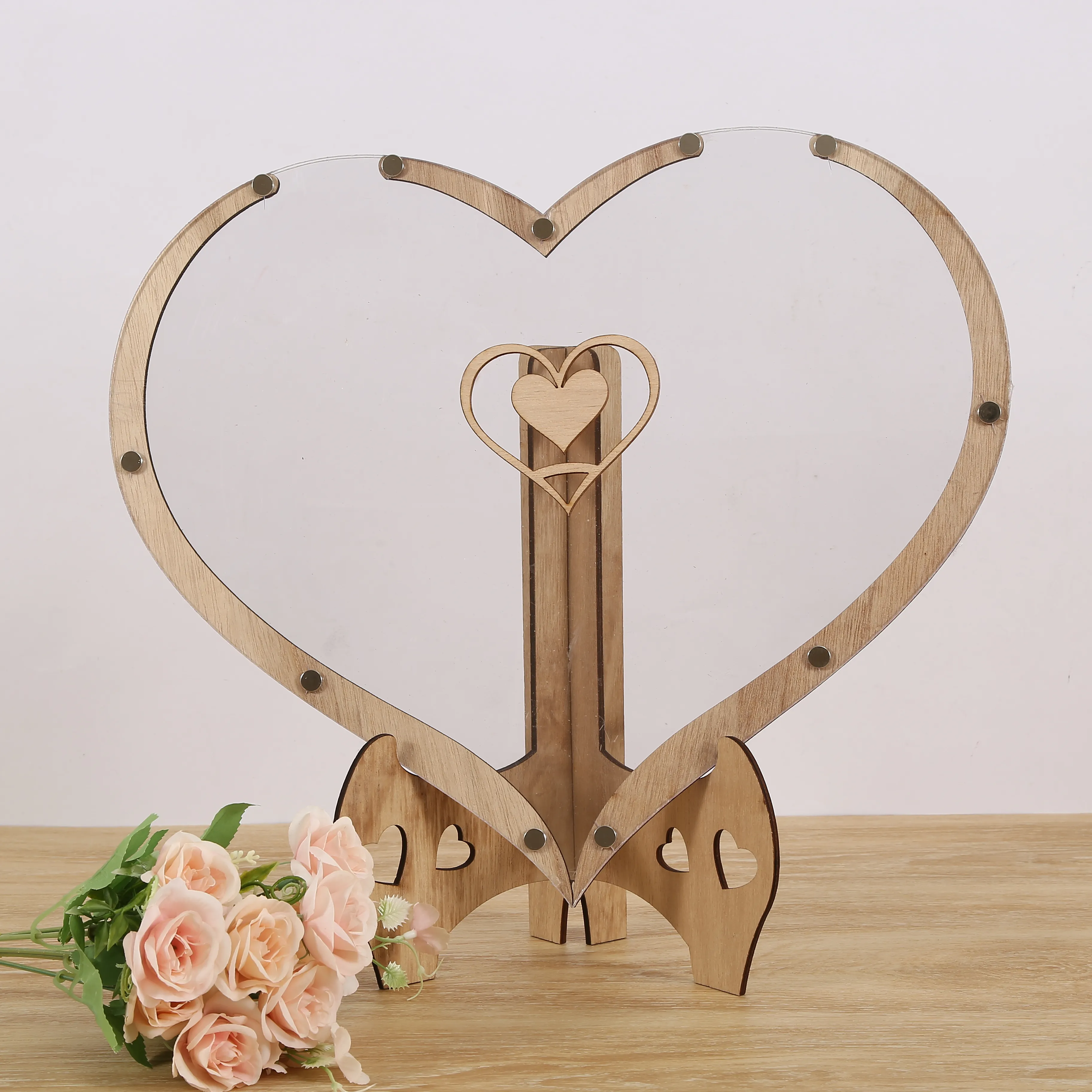 Alternative Carving Crafts Wooden Hearts Wood Frame Diy Personalized Custom Drop Box Wedding Guest Signature Book With Blank
