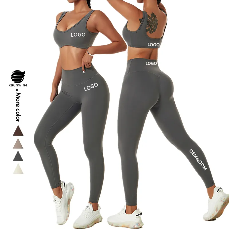 Xsunwing شعار مخصص ropa deportiva mujer حمالة صدر رياضية عالية الخصر لا خط طماق 2 قطعة مجموعات اللياقة البدنية