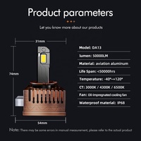 Ampoules de phare LED XENPLUS Super Bright DA13 50000LM 12V 3 couleurs 3000K 4300K 6500K IP68 étanches avec driver intégré pour éclairage automobile