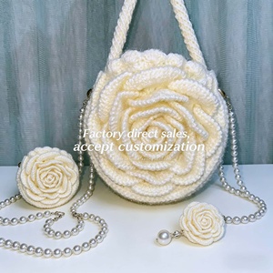 Bolso de Hombro Cruzado de Ganchillo Hecho a Mano Directo de Fábrica Supersky, Estilo Flor de Camelia Colorida, para Almacenamiento DIY - Product Image 1