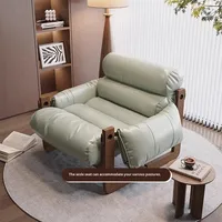 Fauteuil inclinable moderne en bois massif et PU, style vintage, pour salon, chaise de loisirs individuelle, avec fonction de sommeil, pour balcon, mobilier de maison