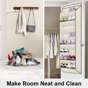 Over The Door Shoe Organizer 8 Pockets Beige Oxford Fabric Hanging <b>Storage</b> <b>Rack</b> For Closet Shoes - Product Image 6