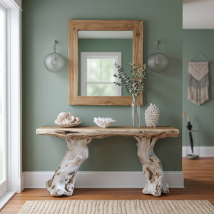 Coastal Driftwood Rectangle Console <b>Table</b> Rustic Entryway Sofa <b>Table</b> Natural Live Edge Tabletop Installation Living Room <b>Hallway</b> - Product Image 2