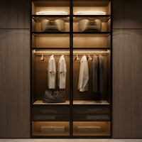 Armoire sur mesure avec portes en verre, éclairage LED, verre fumé, 3 tiroirs, pour chambre à coucher, salle à manger, rangement, montage facile