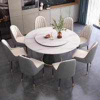 Esstisch und Stuhl Kombination Modern Minimalistisch Italienischer Stil Runder Tisch mit Drehteller Kreisförmiger Stein-Esstisch