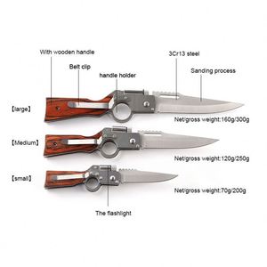 Folding Wedding LED Light Mini Flashlight Outdoor Protection Multi <b>Tool</b> <b>Engrave</b> Wooden Handle Tactical Pocket Knife - Product Image 4