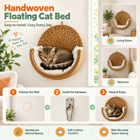 Nid de couchage pour chat en jacinthe d'eau naturelle tressée, suspendu, avec coussin lavable, pour toutes les saisons, confortable, moderne et tendance