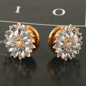 सर्जिकल इस्पात कान गेज डबल <span class=keywords><strong>Flared</strong></span> क्रिस्टल कान सुरंगों और प्लग कान की बाली स्ट्रेचर गुलाब सोने पेंच गेज किट - Product Image 5