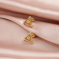 RINNTIN GAE09 Pendientes de Plata de Ley 925 con Baño de Oro de 14K, Diseño de Ojo Piramidal, Joyería para Mujer, Pendientes Triangulares
