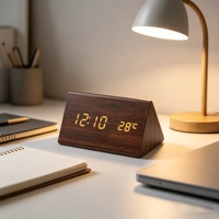Horloge de bureau en bois radiocommandée japonaise ou allemande avec affichage de la température et de la date, luminosité réglable, 3 alarmes pour la décoration de la maison