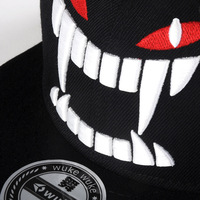 Topi Baseball Snapback Grosir Laris Manis, Fashion Hip Hop 6 Panel Flat Bill Hitam Bordir Gigi Besar, Topi Snapback Custom