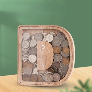 Caja de dinero con letras de madera, lata de ahorro transparente con diseño en inglés, regalo creativo para vacaciones y solución de almacenamiento de dinero - Product Image 4