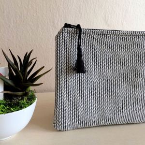 Eco-Friendly Cotton Cosmetic Bag Ladies Custom Boho Tassel <b>Storage</b> Travel Herringbone Zipper Pouch Ethnic Makeup Organizer - Product Image 4