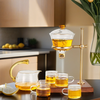 Service à thé Kung Fu en verre borosilicate magnétique, avec bouilloire et tasses à rinçage automatique par induction, 350-450 ml, 100% verre borosilicate