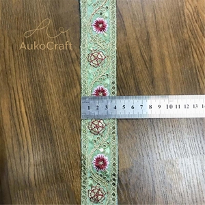 Pita renda etnik lebar 4cm, aksesoris pakaian DIY, bordir kain, tekstil jahit, pita bunga berpayet untuk gaun - Product Image 6