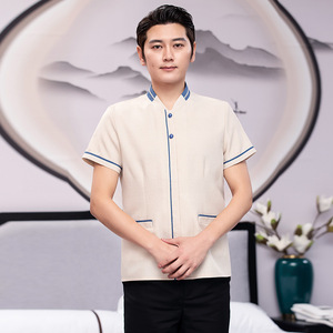 Unisex Cotton Plain Short Sleeve <strong>Working</strong> Wear Cleaner <strong>Tunic</strong> and Pant Restaurant Receptionist Hotel Housekeeping Staff Uniforms - Product Image 3