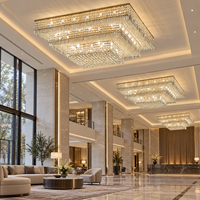 Plafonnier rectangulaire en cristal à trois niveaux, moderne et luxueux, pour hôtel, salle de banquet, projet d'ingénierie