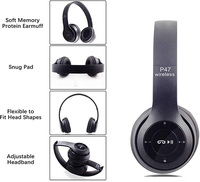 P47 headphone nirkabel, Headset atas telinga dapat dilipat mikrofon Bass HIFI musik Stereo mendukung dipasang di kepala