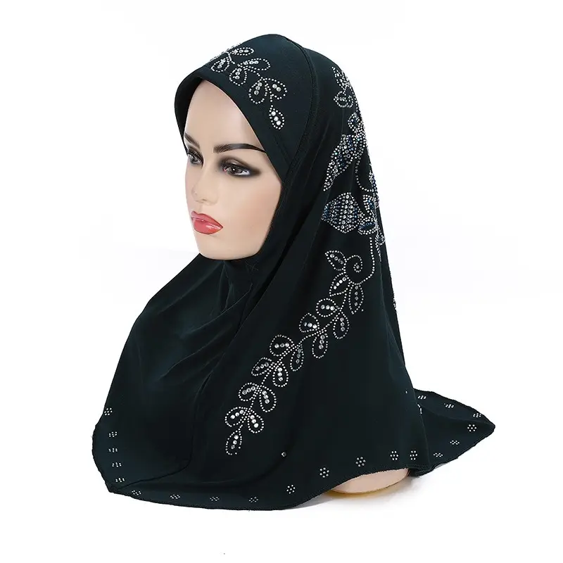 H0270 Hot Selling Luxus Diamant Blumen Instant Hijab Malaysia Soft Turban Easy Pull On Schal Hijabs