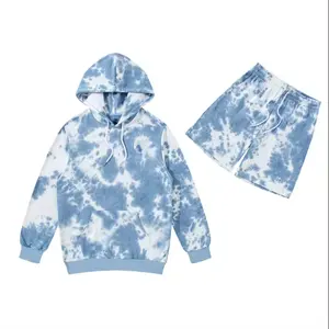 Survêtement de sport personnalisé 2 pièces pour homme Ensemble sweat à capuche et short tie-dye réversibles respirants et durables pour homme