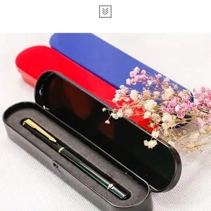 厂家直销3色蓝红黑色现货翻盖锡盒圆珠笔或眉笔包装金属礼品笔盒
