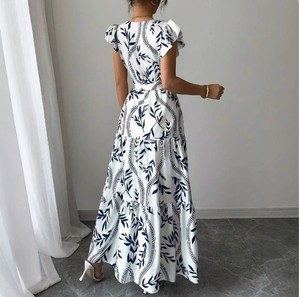 Robe d'été décontractée pour femme 2025, imprimé floral, coupe trapèze, manches courtes, ourlet naturel, longueur ras du sol, tricotée, imprimée numériquement, devant ODM - Product Image 5