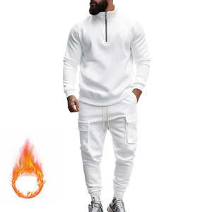 Nuevos pantalones con capucha de otoño para hombre, conjunto de dos piezas, ropa, media cremallera, Color sólido, jersey de manga larga para invierno, traje deportivo - Product Image 2