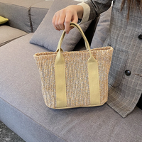 Bolso de mano de hombro tejido de ratán de gran capacidad informal para mujer, Cómodo bolso de paja de playa de verano y monederos grandes