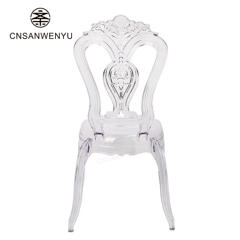 Commercio all'ingrosso di vendita calda evento nuziale schienale alto sedia da principessa in plastica acrilica fantasma chiaro partito trono sedia per evento