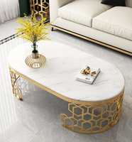 Tables basses modernes en acier inoxydable, ensemble table basse avec dessus en marbre au design unique pour table basse de salon