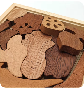 Rompecabezas de madera para niños pequeños, rompecabezas con forma de animal, tablero con marco de madera, juguete educativo de aprendizaje temprano de madera maciza - Product Image 1