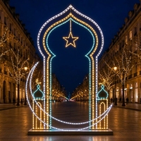 Fotorahmen Grüner Bogen Halbmond Hängender Stern Minarett LED-Lichterkette Ramadan-Motiv-Licht für Urbane Straßen Outdoor-Festival-Dekoration