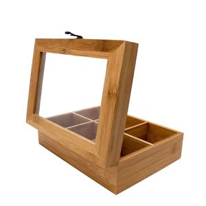 Sac à thé en bambou acrylique, de qualité alimentaire, boîte de rangement organisateur avec 6 compartiments - Product Image 1