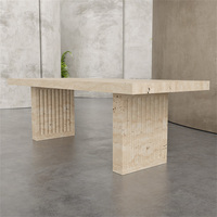 Kumusi Table à manger en travertin turc Table de cuisine rectangulaire en pierre naturelle Table à manger simple en marbre