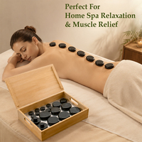 Chauffe-pierres de massage en basalte noir pour SPA, avec plateau en bambou – Vente en gros